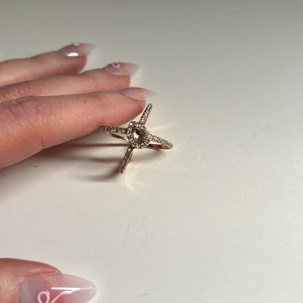 Teardrop Ring Pave X Ring Gold Size 7 - Picture 2 of 12